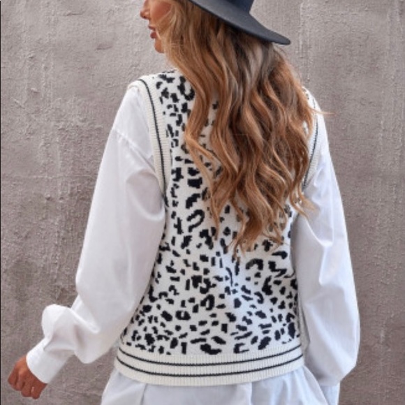 2. NEW| Leopard Print Knitted V-Neck Sweater Vest - Picture 3 of 9